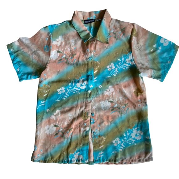 Klozstudio Large Tropical Floral Short Sleeve Button-Up Shirt Hawaii Beach Retro - Picture 1 of 3